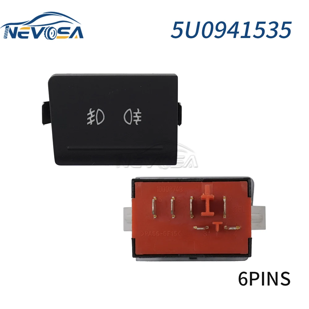 NEVOSA 5U0941535 Fog Lamp Switch Button For VW Golf 5 VW Saveiro G5 VW Voyage G5 2008-2011 6 Pins Red light