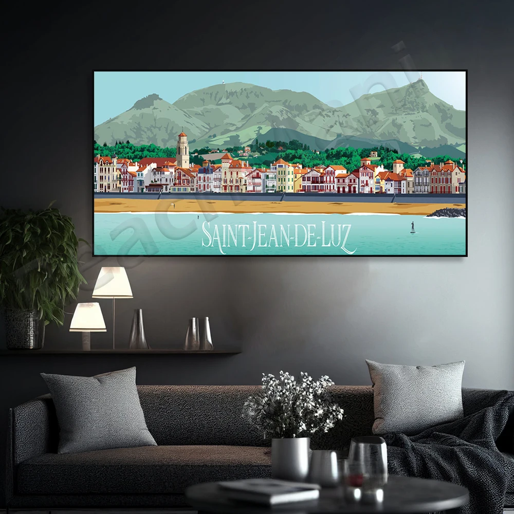 Poster Saint-Jean-de-Luz Panorama Poster, Vintage Landscape Poster Art Print Wall Home Decor / Basque Country / Travel Poster