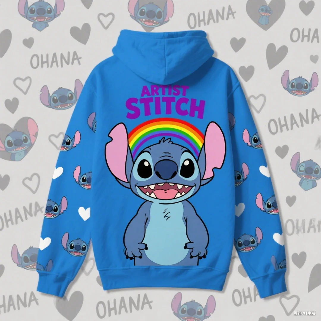 ديزني غرزة الجرافيك هوديي تأثيري الملابس ثلاثية الأبعاد طباعة الخريف الترفيه بلوزات Y2K طفل هوديس الرجال والنساء هوديس