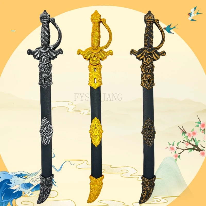 3pcs Chinese Sword Children's Toys Plastic Electroplating Sword Long Weapon Tai'a Sword Movie Props