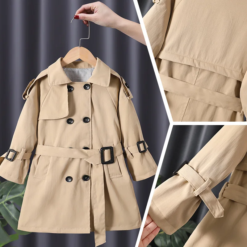 High quality boys girls double breasted windbreaker 2025 spirng child British jacket coat kids Trench Outerwear 4 6 8 10 12 14