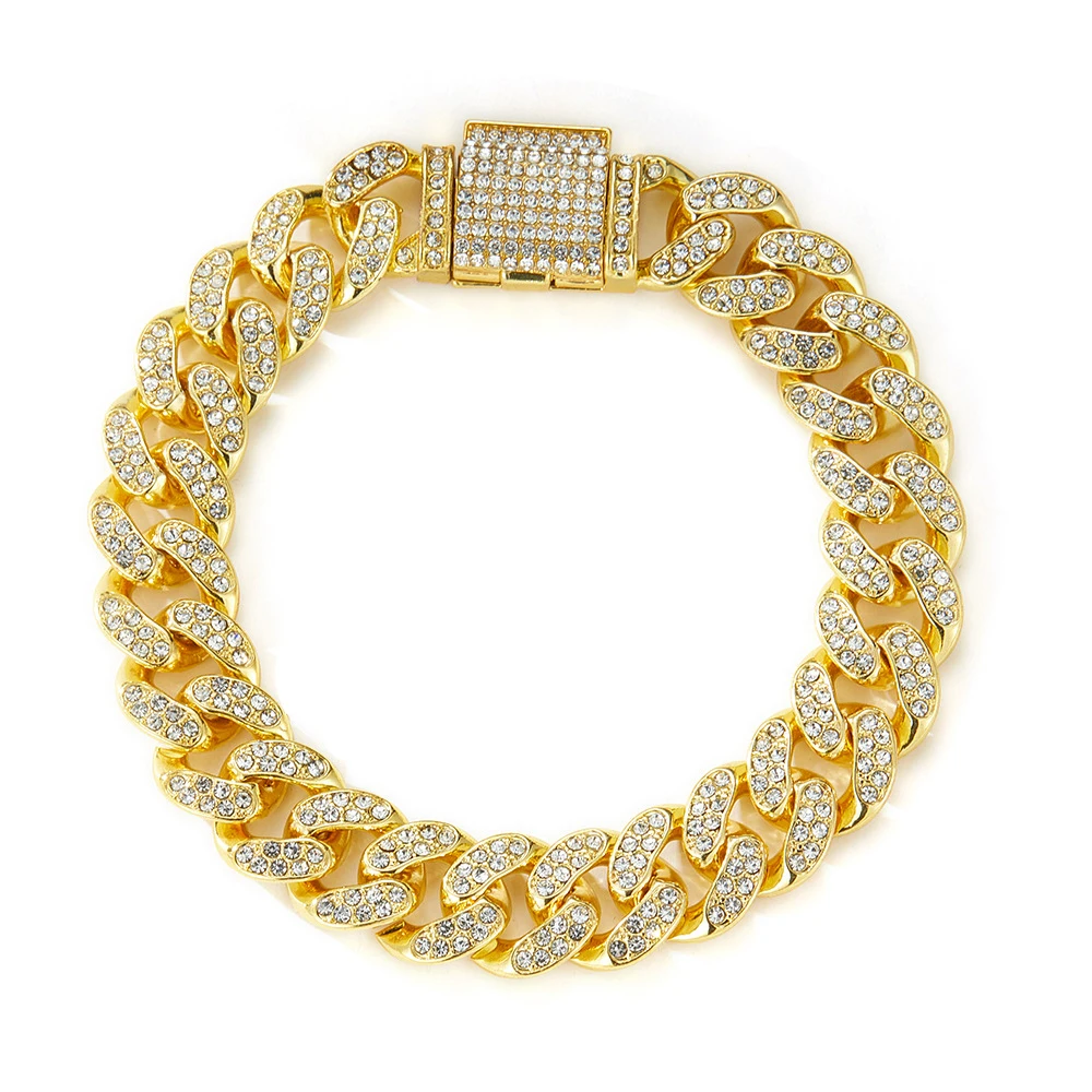 12mm Iced Out Crystal Prong Miami Cuban Chain Necklace for Women Men Bling Paved Rhinestone Choker Necklace Hip Hop Jewelry Gift