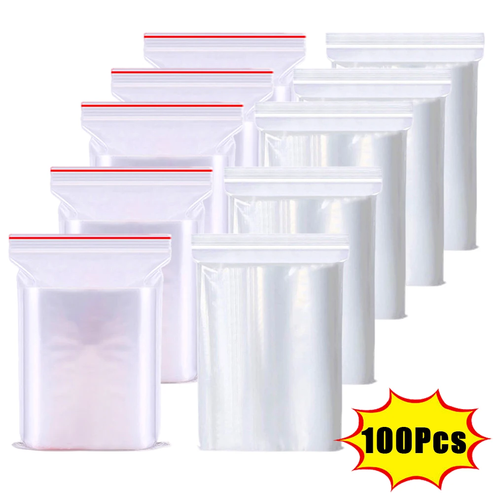 100Pcs Transparent Sealing Bags Reusable Mini Plastic Storage Bags For Jewelry Food Container Reclosable Packaging Organizers