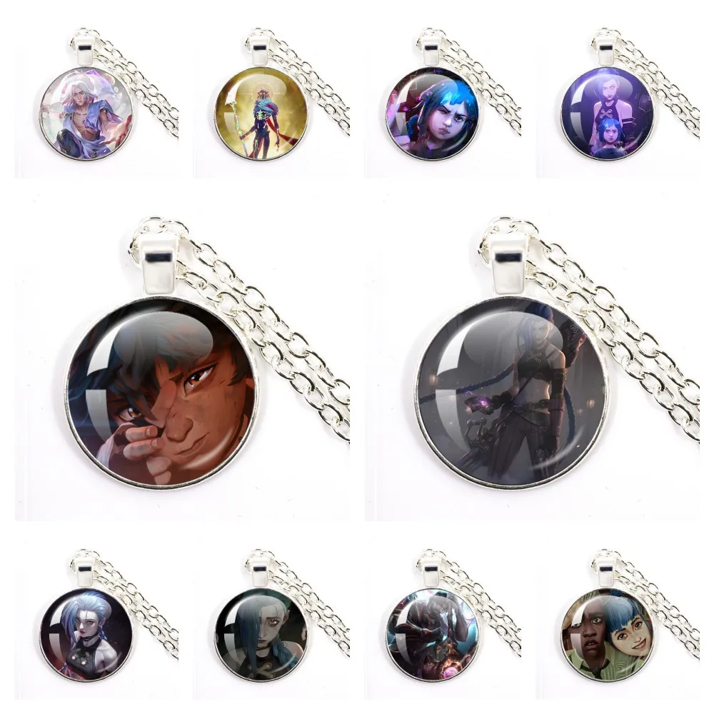 Hot Anime Arcane2 Jinx Viktor Ekko Glass Round Pendant Necklaces Accessories Charms Necklace for Women Men Jewelry Gift