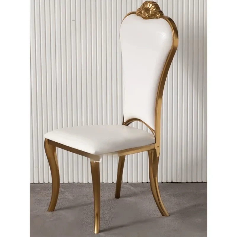 High-end light luxury metal stainless steel dining chair fashion high backrest Hong Kong style home restaurant gold leather chai