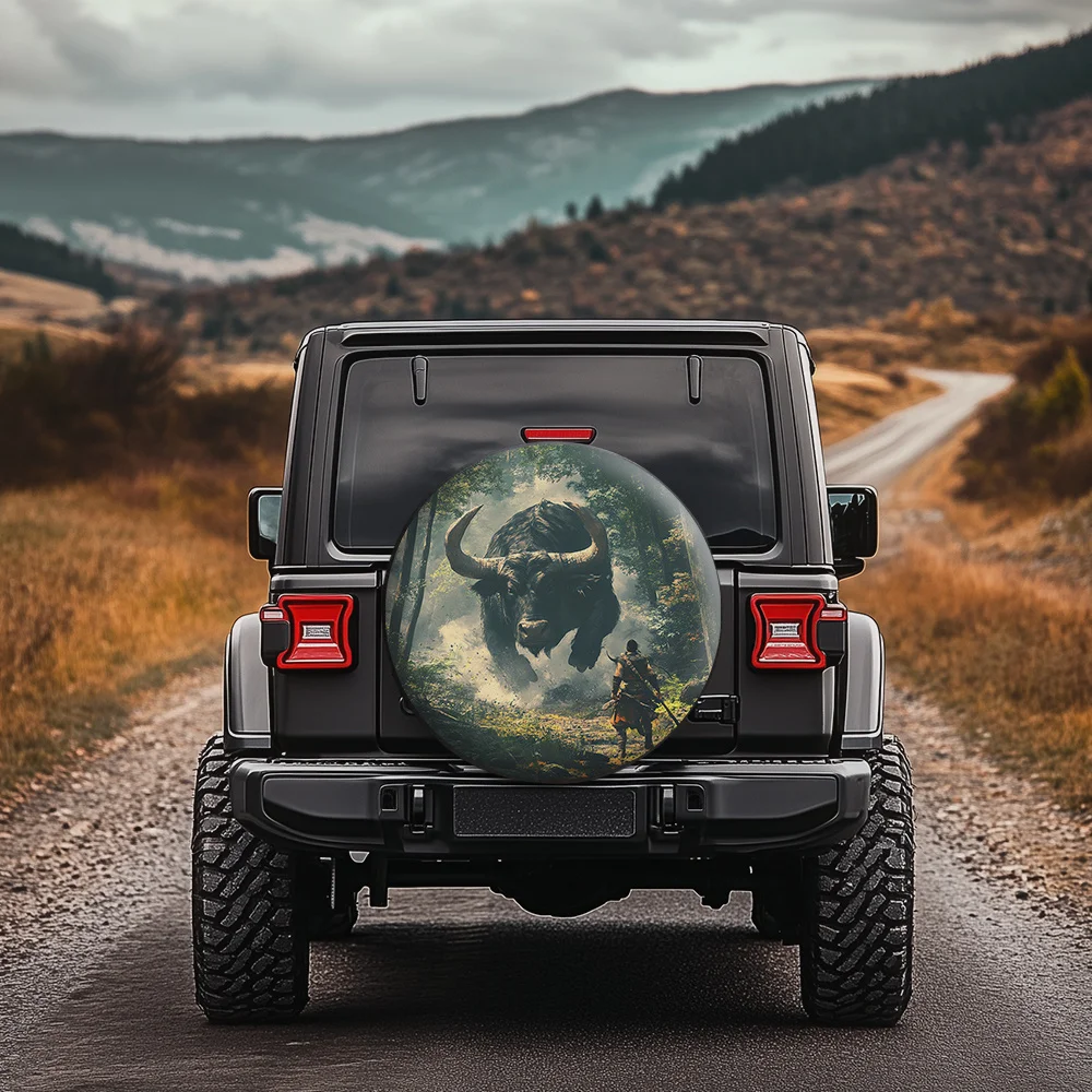 For Brave Bulls Pattern Tire Protector, Adventurous Wilderness Style, Suitable For SUV, Off-Road Vehicles, Campers, And Large Ca