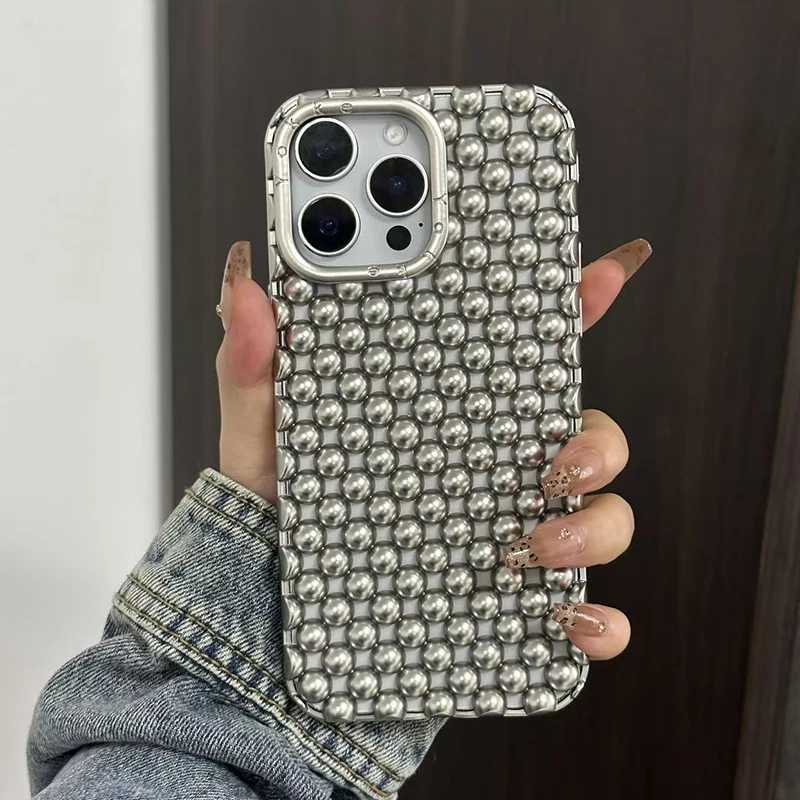 Matte Silberne Hohle Perlen Handyhülle für iPhone 13 14 15 16 17 18 Pro Max 17 Air Sommer Wärmeableitende Rückseite