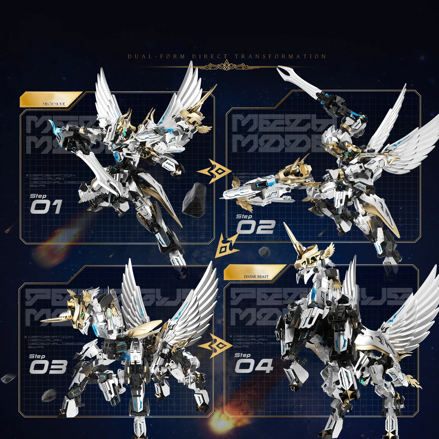 JAKI Seria Mecha Transformujący się Robot Pegaz Model do Składania Klocki Zabawka Edukacyjna Prezent Urodzinowy dla Chłopca