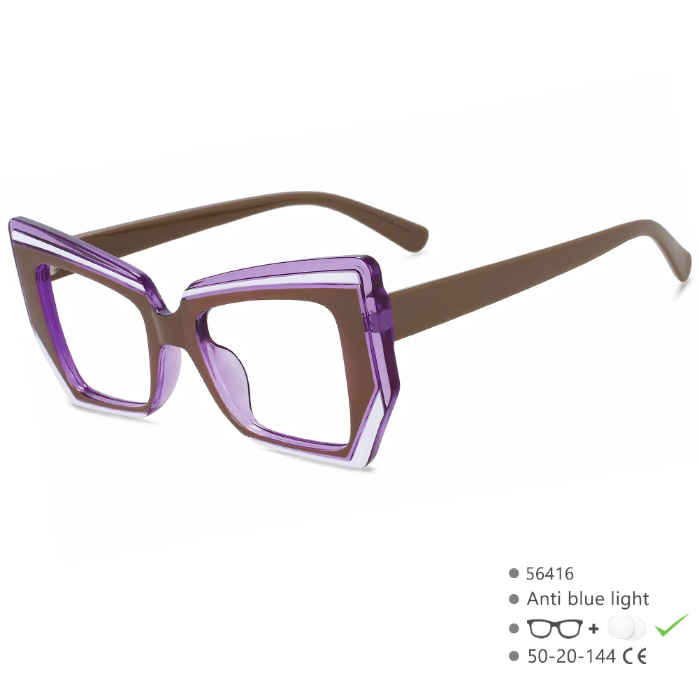 56416 Damen-Luxus-Designer-Brille mit Farbnähten für Damen, Anti-Blaulicht-blockierendes Brillengestell, optischer Rahmen