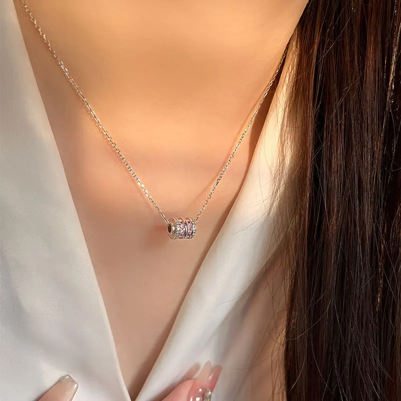Pink Zircon Small Man Waist Pendant Necklace Women 925 Sterling Silver Personalized Simple Korean INS Jewelry