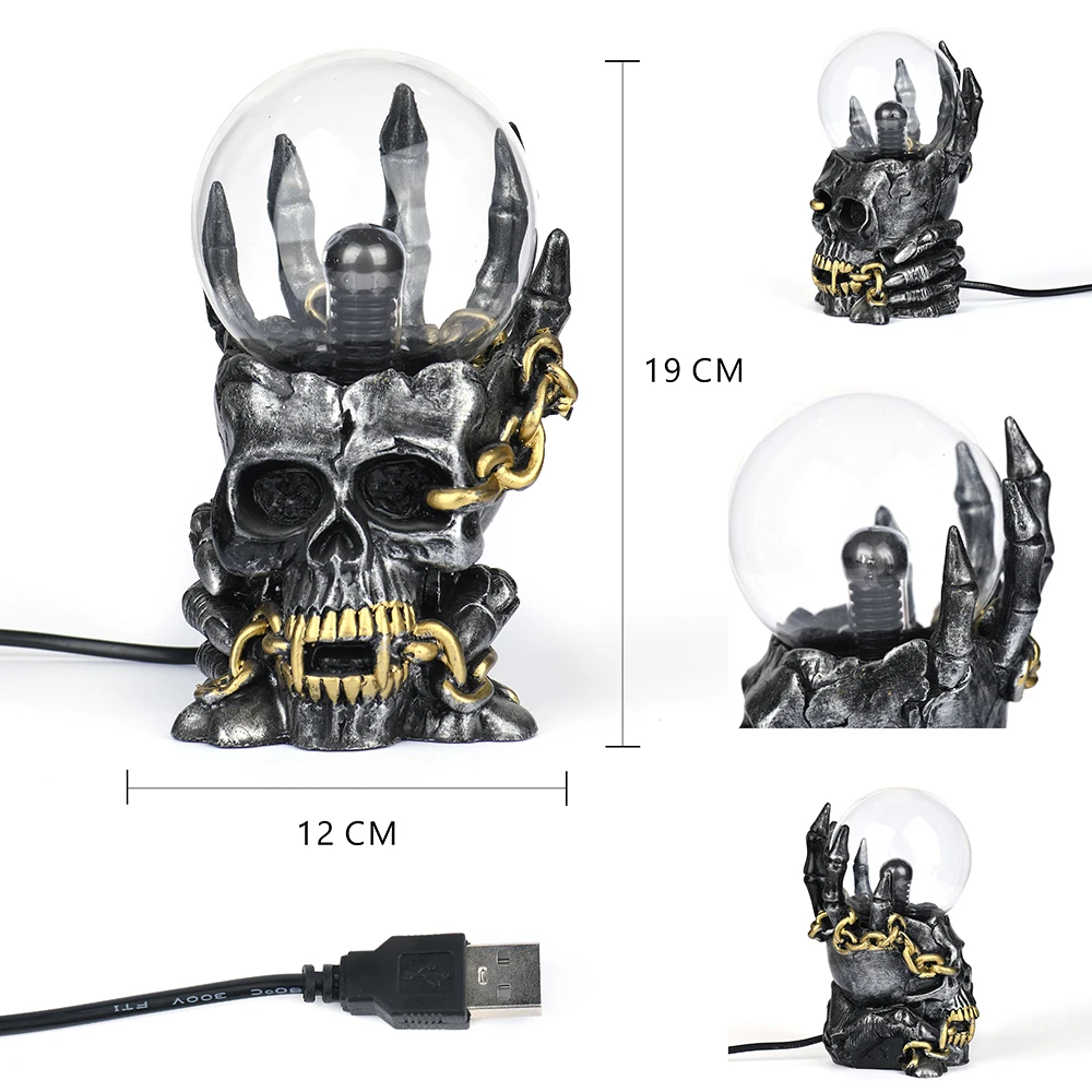 Hurrahing Five-Finger Golden Skull Plasma Lamp 4-Inch Atmospheric Night Light Desktop Decor Halloween Gift Sale