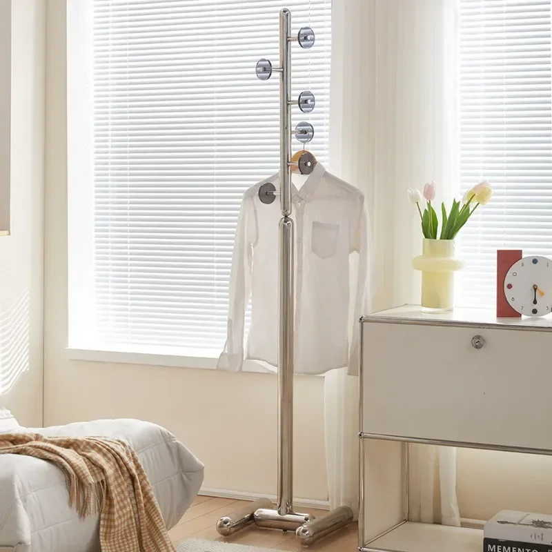 Italian light luxury hanger, stainless steel floor-to-ceiling bedroom, simple clothes by the bedside, metal coat rack