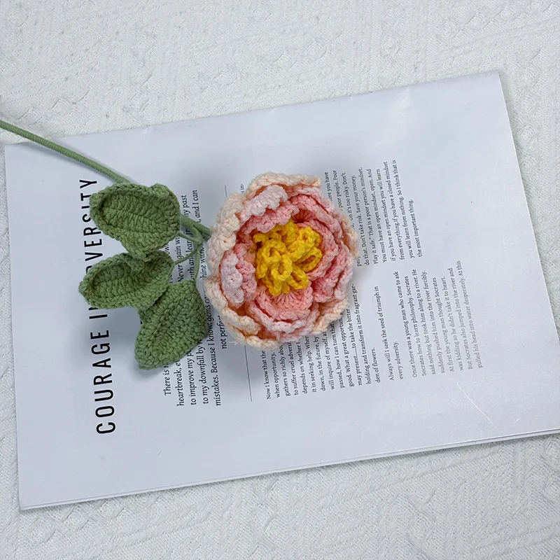 Gehäkelte Pfingstrose Kreative Handgemachte Blumensträuße Gestrickte Pfingstrose Künstliche Blume Raumdekoration Geschenk – Detail 5