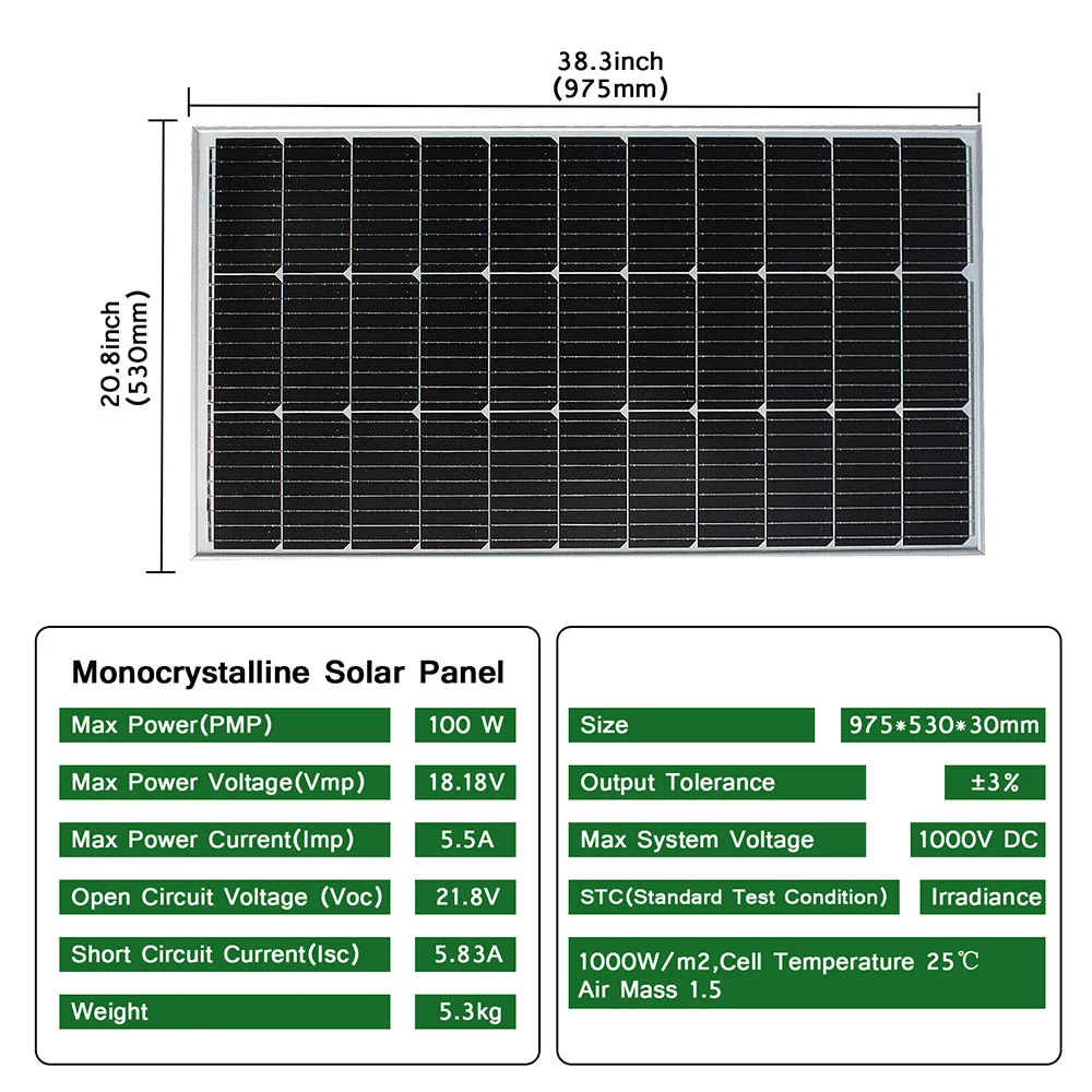 18V 100W 200W 300W 400W Waterproof New Rigid Glass Solar Panel For Home Charge 12V Car Battery Monocrystalline China