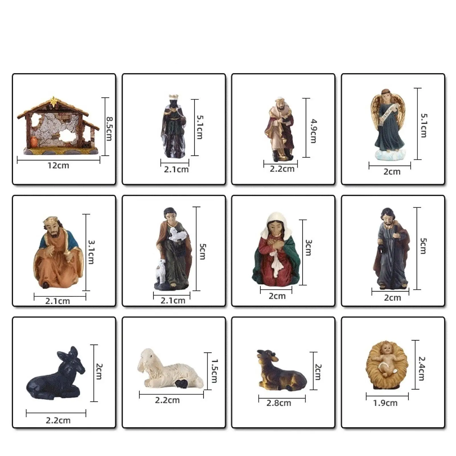 12x Christmas Nativity Figurines Christmas Decorations Nativity Stable Ornament Craft Baby Jesus Manger Scene for Fireplace