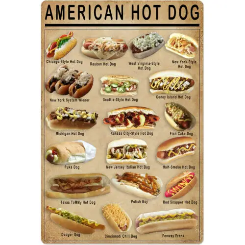 12x8Inches Metal Tin Sign American Hot Dog Poster Tin Sign for Bar Club Man Cave