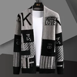 Spring Autumn Male Korean Fashion Print Cardigan Sweater Homme Simple All-match Knitted Coat Men's Outwear Top Hombre