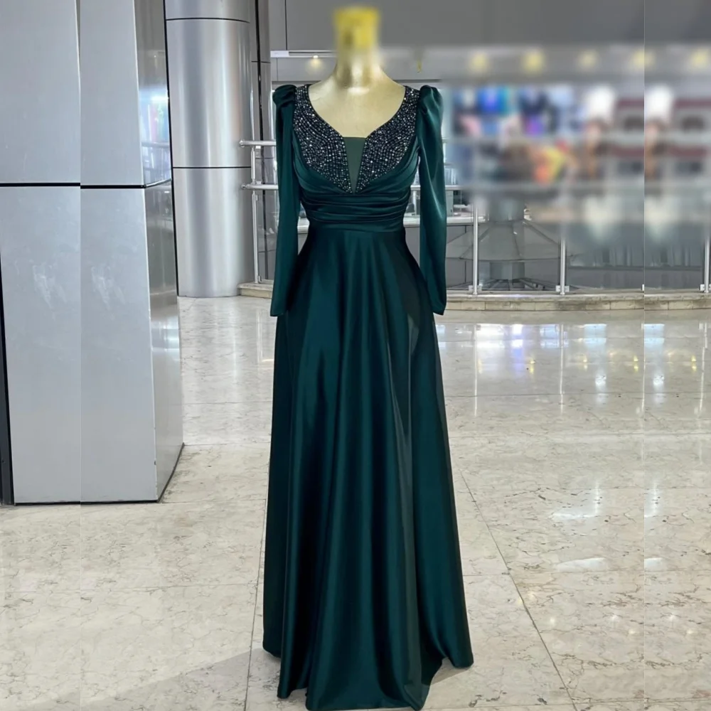 

Классические длинные платья трапециевидной формы с круглым вырезом и складками на заказ, женское вечернее платье с блестками на заказ