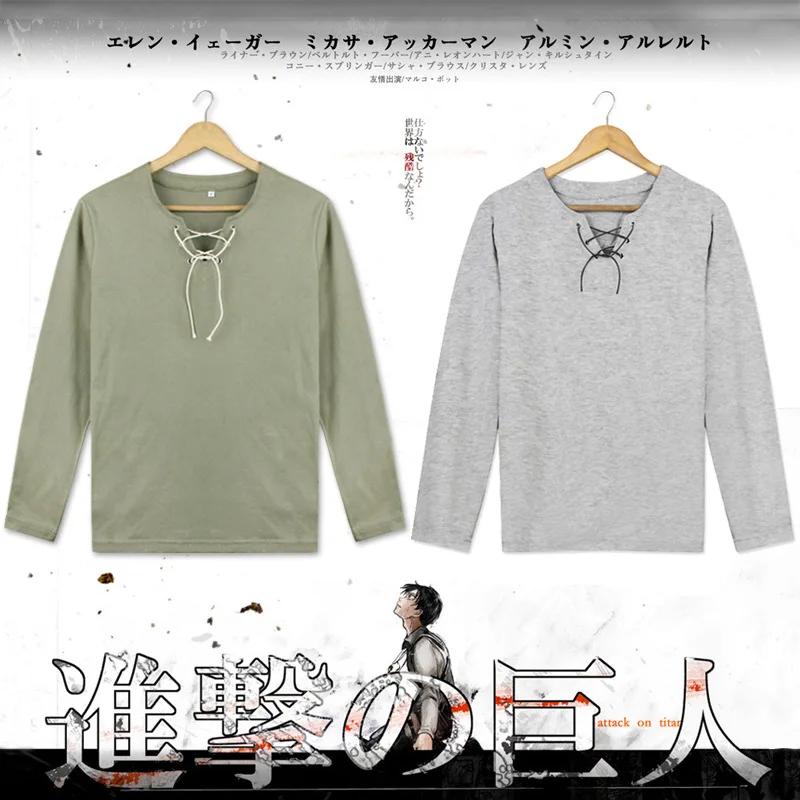 T-shirt à Manches sulfde l'Attaque des Titans, Costume de Cosplay, Streetwear d'Entraînement, Unisexe, Eren Jaeger Mikasa Ackerman