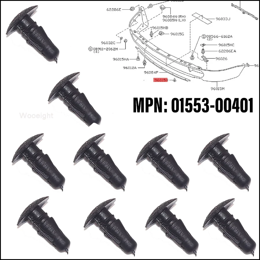 Wooeight OEM 01553-00401 Black Nylon Rivet Panel Range Retaining Clip Fastener Clips Fit For Nissan Altima Qashqai Micra NV200