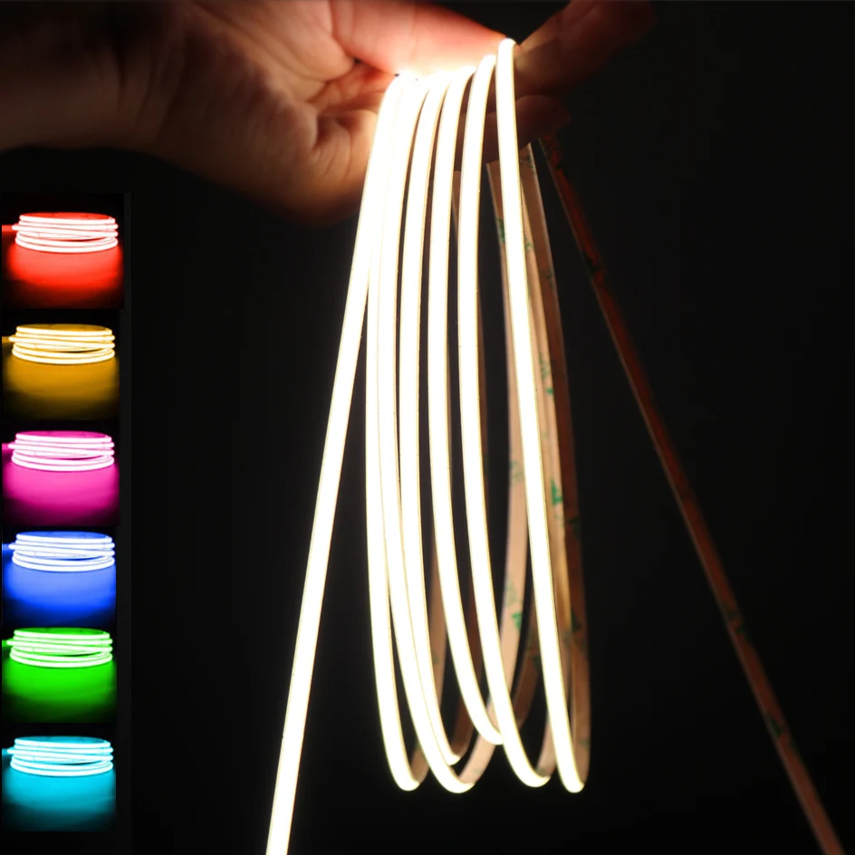 OCONA 4mm Super Thin COB LED Strip Lights for Home Decor 480LEDs/m High Density Flexible Tape Light 12V 24V Warm White Dimmable