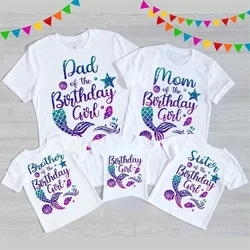 Fashion Mermaid Theme T Shirt Lovely Birthday Girl T-shirt Funny Family Matching Outfits Set Summer Women Men Cotton T shirt Top