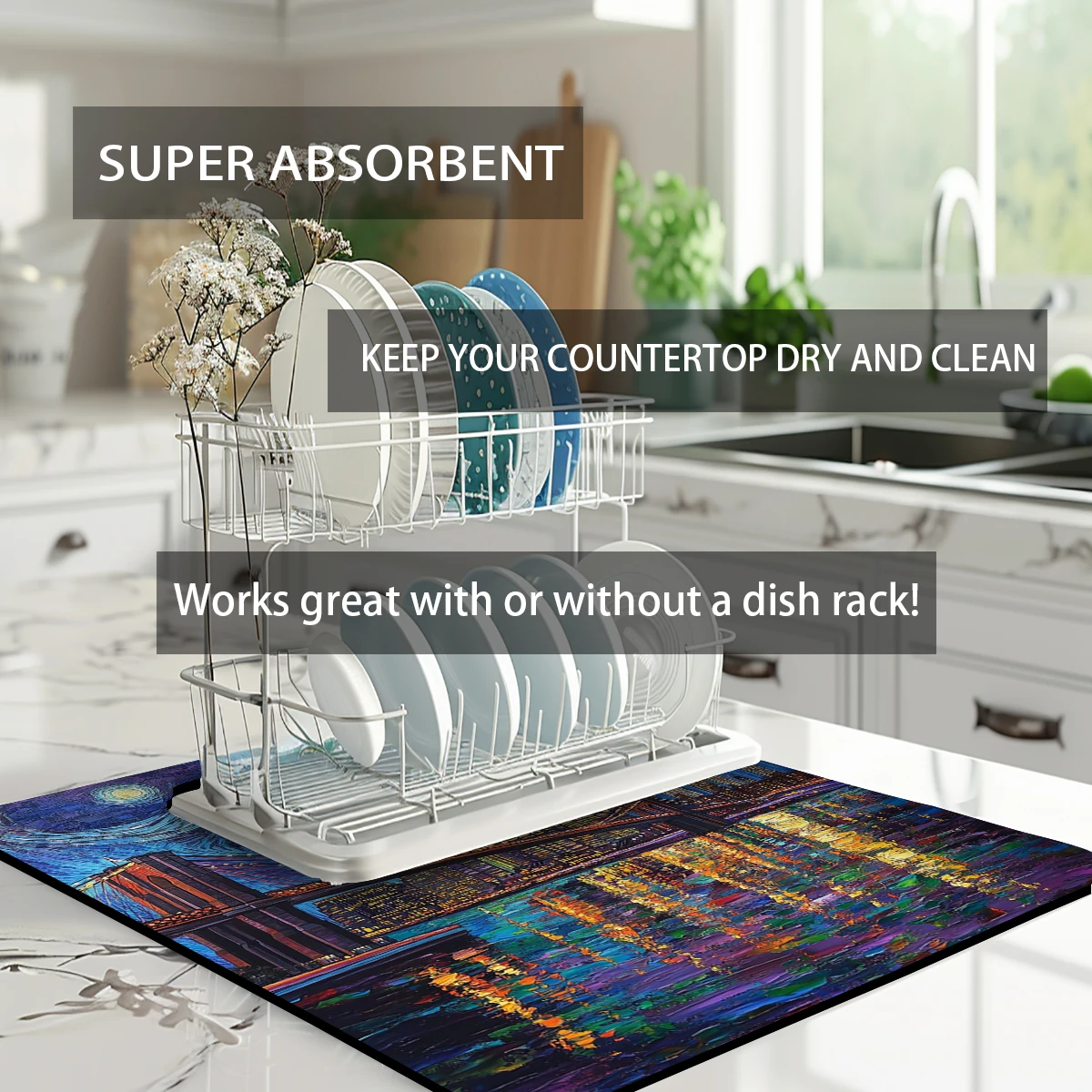 Kitchen Absorbent Drying Mat Van Gogh Wind Bridge Vortex Kitchen Table Decoration & Accessories Color Pattern Tables Mats