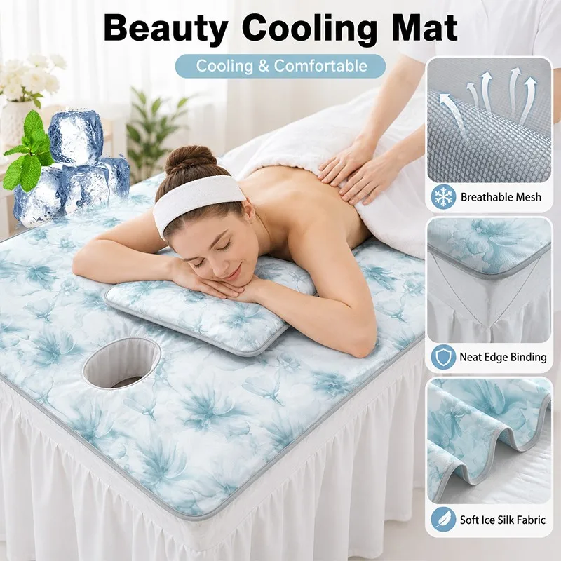 180x60cm Massage Table Spa Salon Cooling Pad Breathable Ice Silk Bed Mat with Face Hole SPA Salon Use Washable Sheet Set