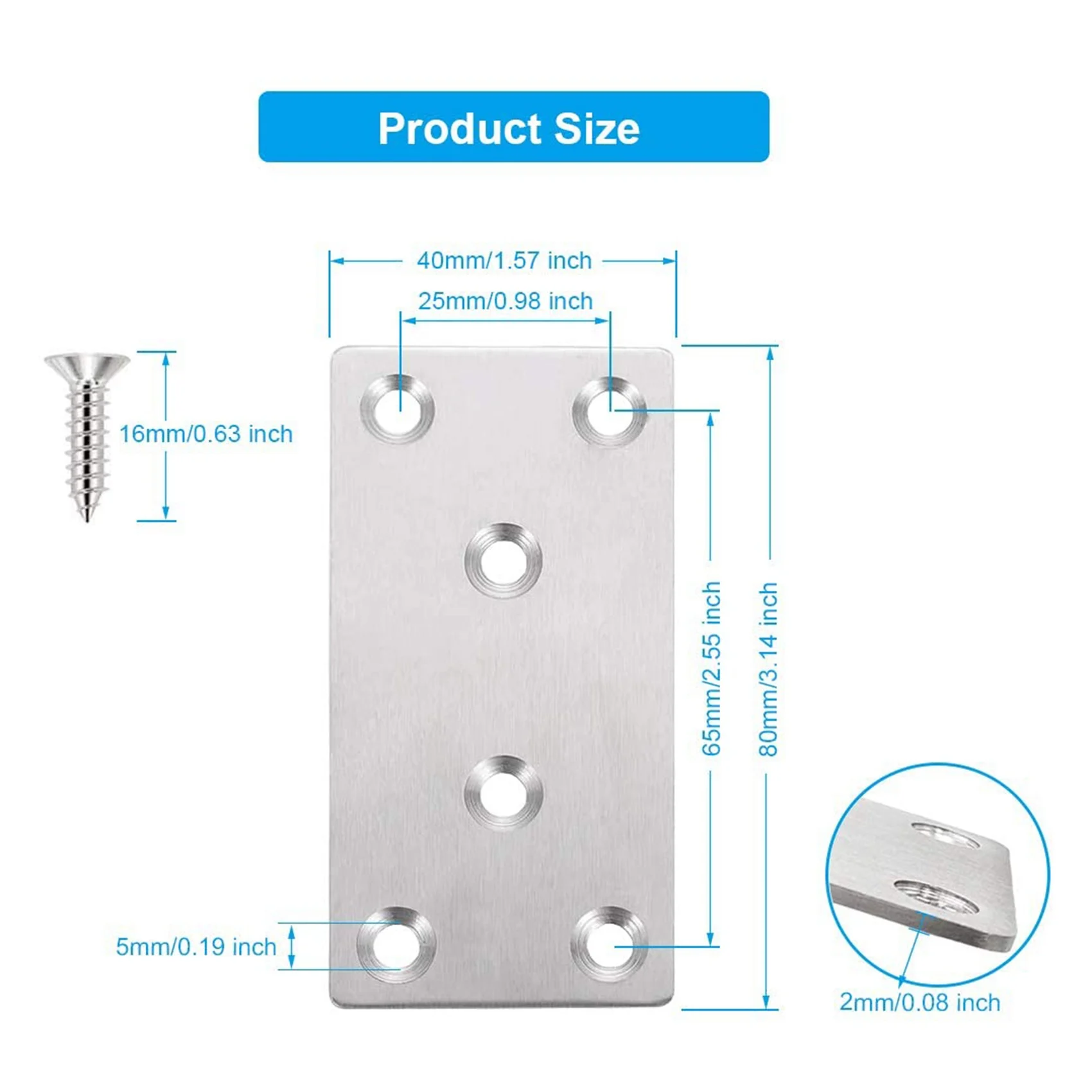 ABFU-12 PCS Mending Plates Straight Brace Brackets Heavy Duty Flat Bracket Stainless Steel Repair Plates For Furniture Wood