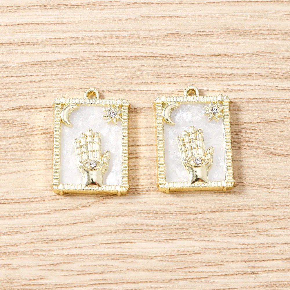 Tusember 5 Stück vergoldete Tarot-Stern-Mond-Böses-Auge-Hamsa-Hand-Anhänger Talisman-Charms für DIY-Schmuckherstellung, Halsketten, Ohrringe – Detail 27