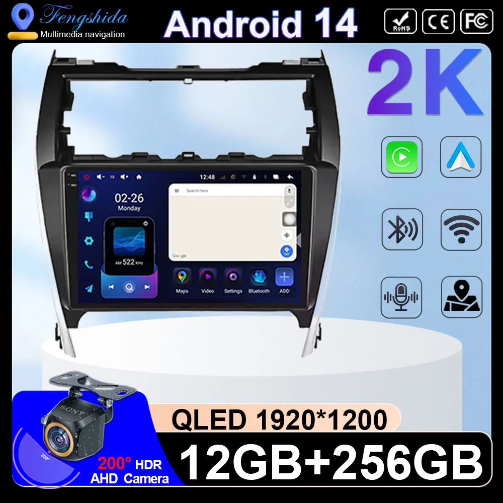 For Toyota Camry 7 XV 50 55 2012 - 2017 Car Radio Multimedia Player Carplay Android 14 System WIFI GPS Auto Video Radio Player