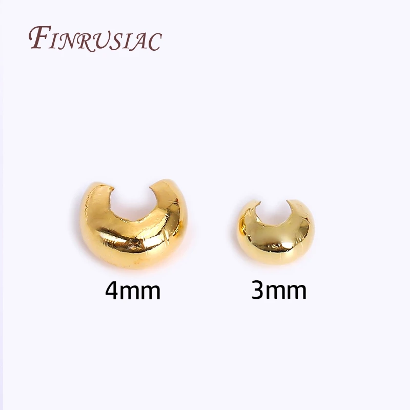 18K Real Gold Plated 3mm/4mm Open Crimp Bead Covers,Round Covers For Crimp End Beads, DIY Jewelry Making Supplies Wholesale