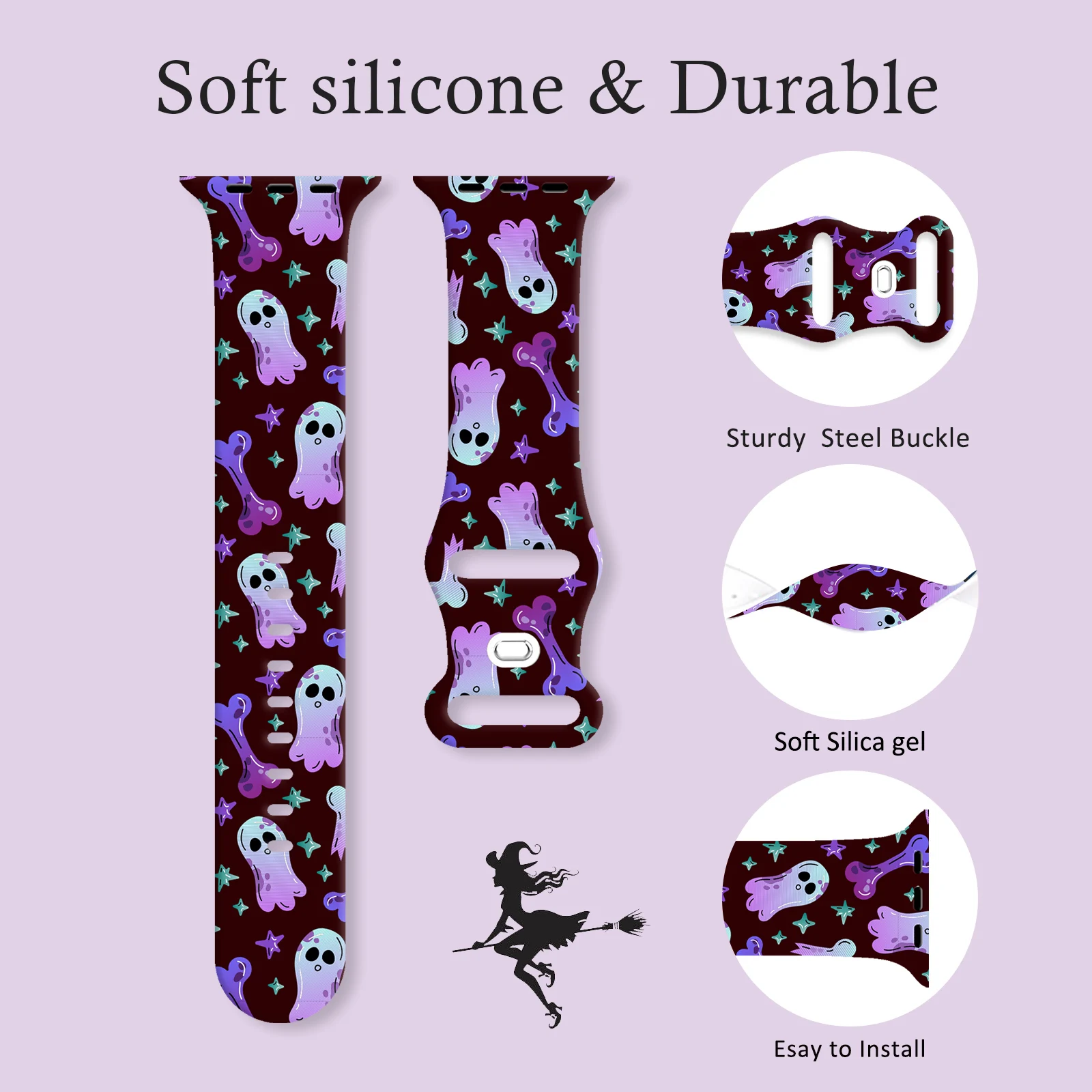 Cinturino della serie Midnight Symphony Halloween per Apple Watch Series 11/10/9/8/7/SE, cinturino in morbido silicone impermeabile 45mm 44mm 42mm