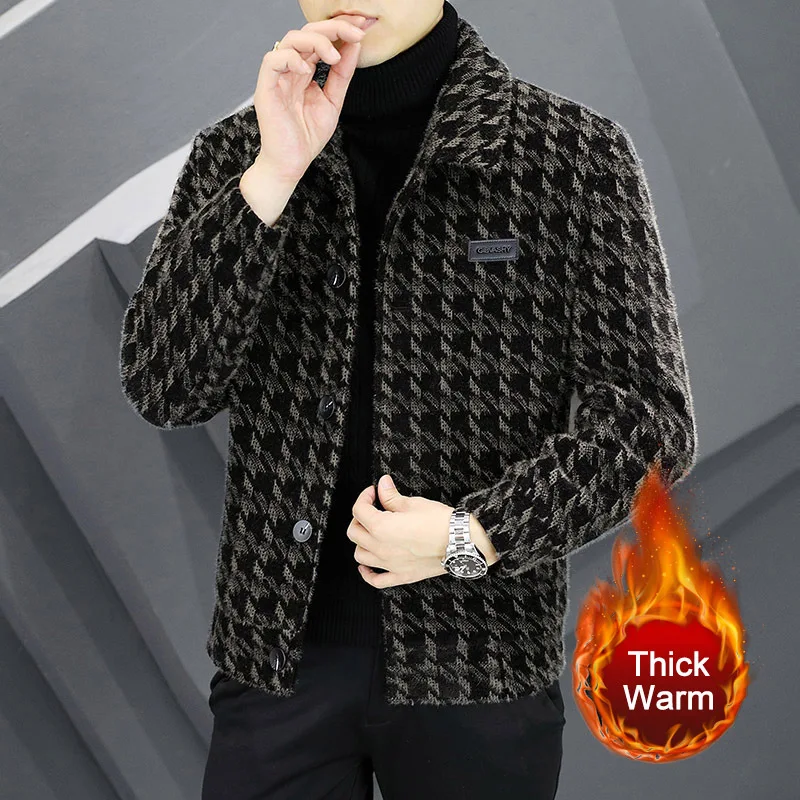 

Top Quality Steetwear Lapel Plaid Print Jacket Ropa De Hombre Winter Men Wool Trench Coat Contrasting Colors Lattice Jacket