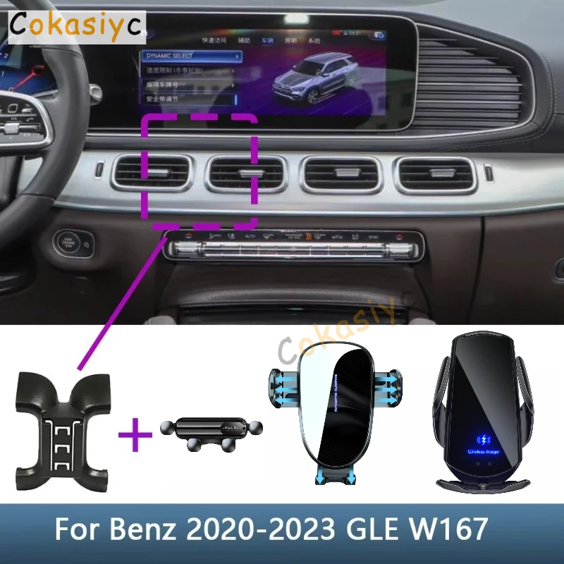 Suporte de Telefone para Carro Mercedes Benz GLE W167 2020 2021 2022 2023 2024 Base de Fixação Especial Acessórios de Carregamento Sem Fio