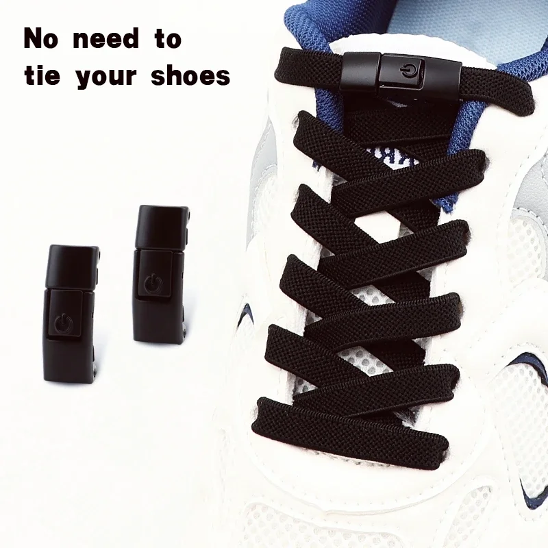 

8mm No Tie Shoe Laces Press Lock Shoelaces Without Ties Elastic Laces Sneaker Kids Adult Widened Flat Shoelace for Shoes 2 Pair