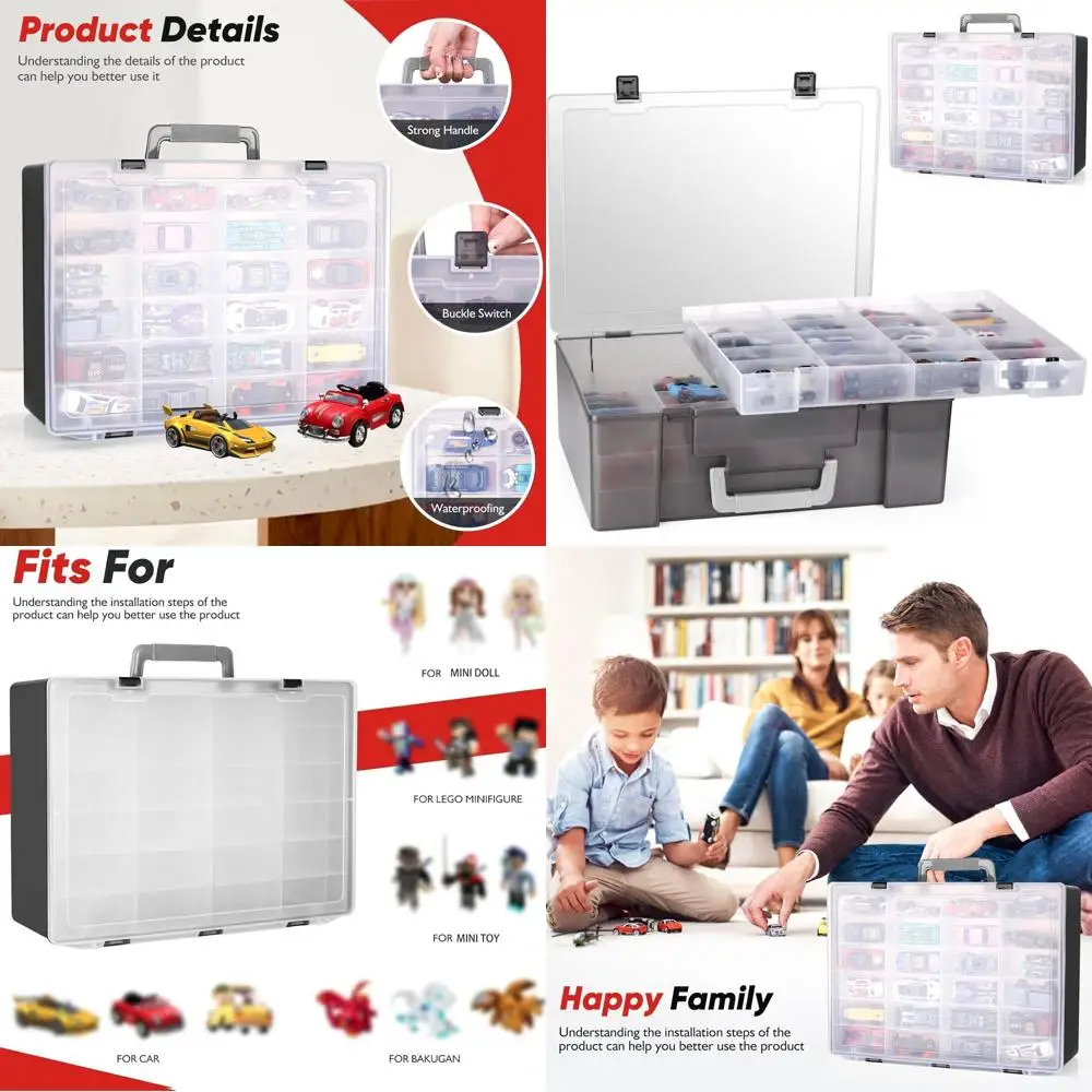 

3-х уровневый органайзер для игрушек с 72 отделениями для Hot Wheels, спичечной коробки, мини-игрушек и кукол черного цвета