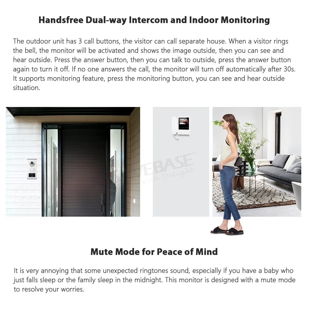 HOMSECUR 4 سلك 700TVL 4.3 "فيديو هاتف الباب المنزلي نظام اتصال داخلي مع سماعة RFID الوصول للرؤية الليلية لـ 3 عائلات #2