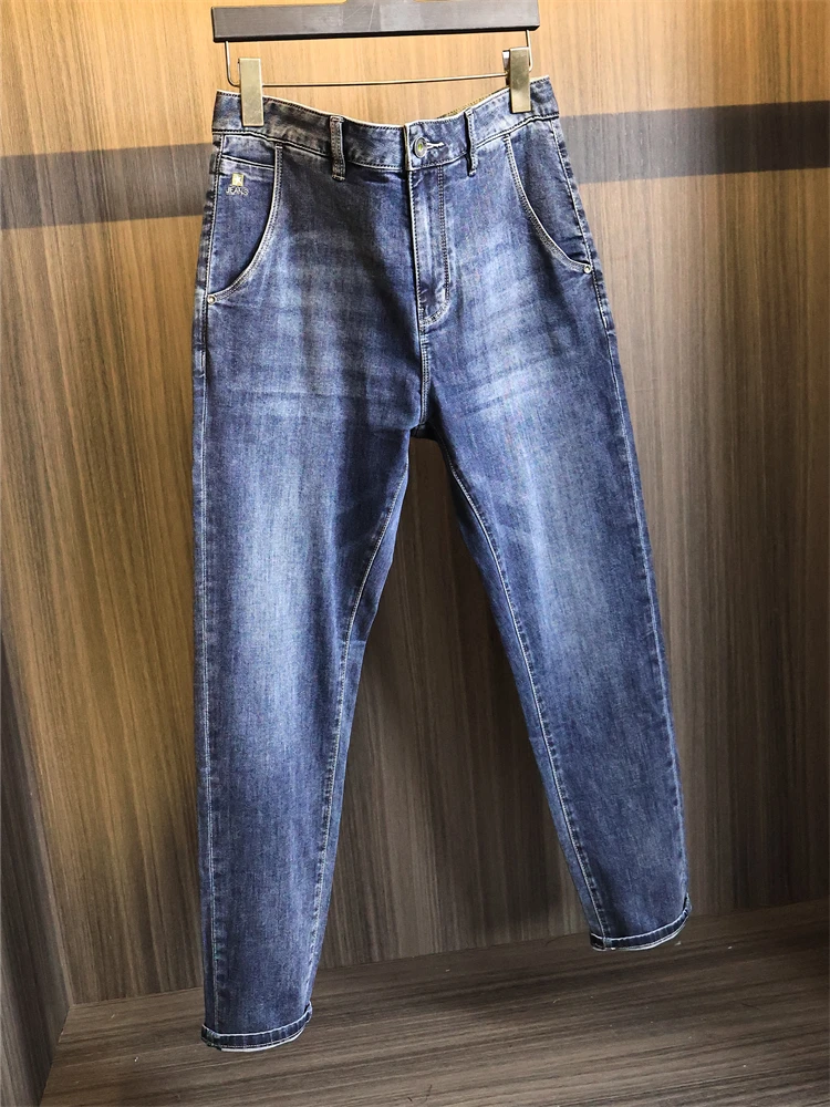 

Оригинальные цветные удобные мужские эластичные прямые джинсы с завышенной талией, весна 2025, хлопковые эластичные джинсовые молодежные современные джинсы