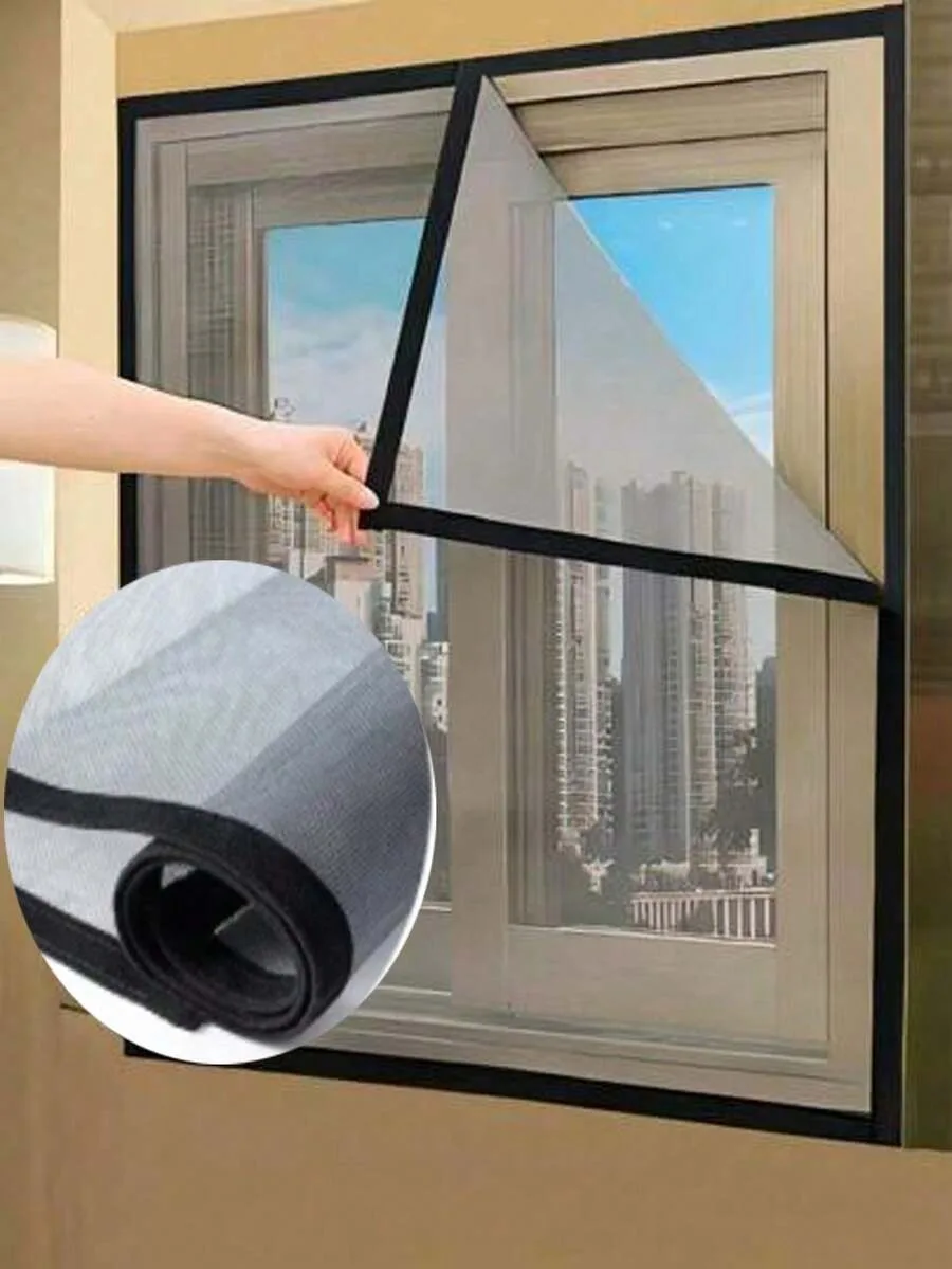 1pc Self-Adhesive Window Mesh Screen, Invisible Insect Proof Net For Home Use In Summer, Easy Installation, Grey Fiberglass Anti