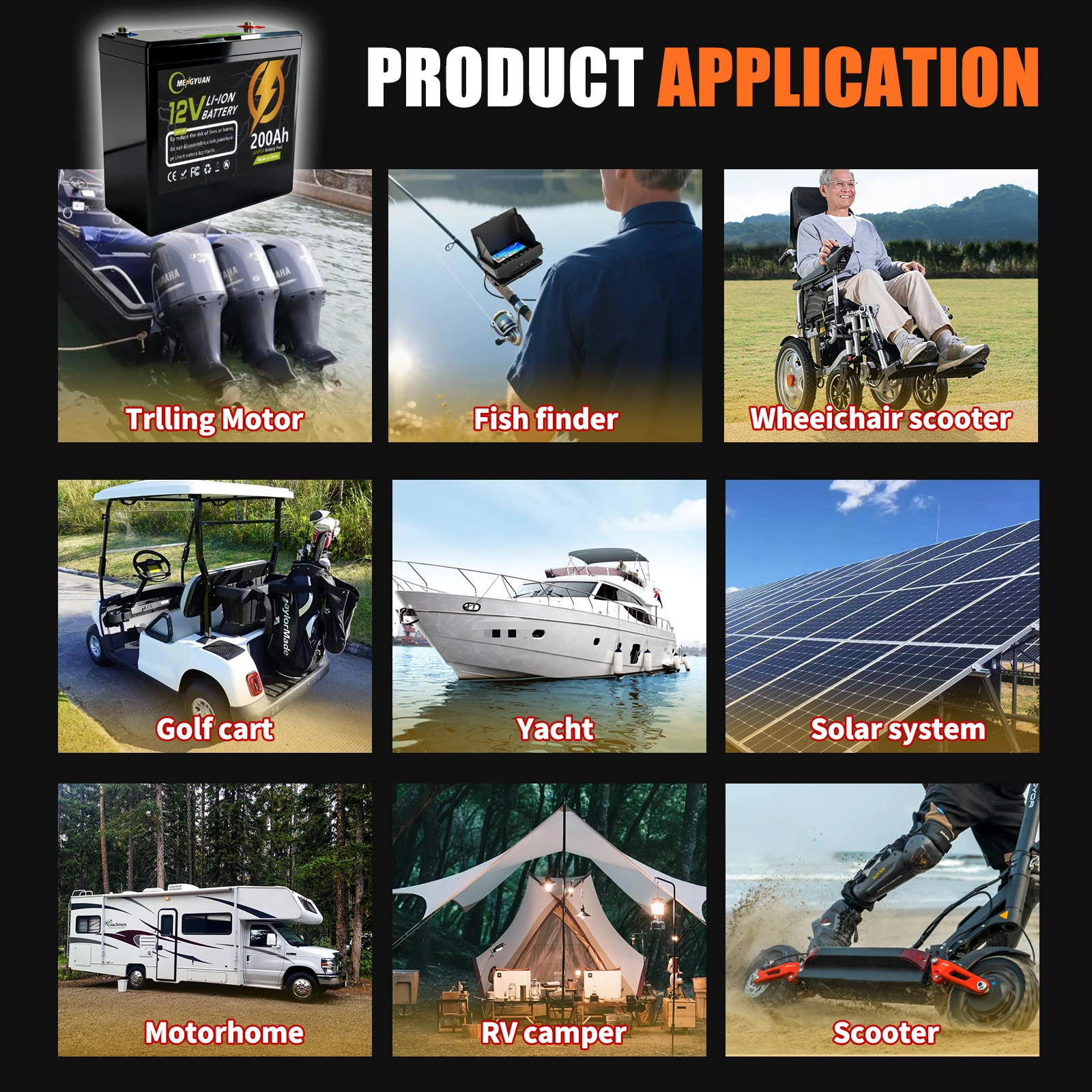 200Ah 12V Lifepo4 Rechargeable lithium ion Battery, Grade A spare Cells for Electric Wheelchair Boat Solar Camping
