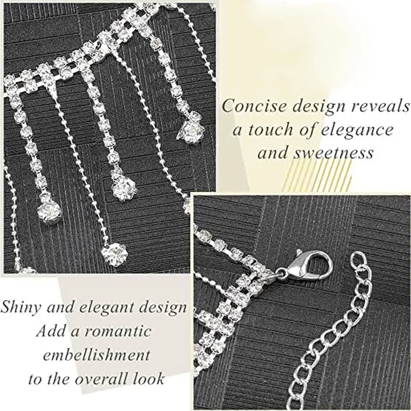 2 قطعة بوهو حجر الراين الكاحل سوار على الساق مجوهرات للقدم للنساء قطرة كريستال شرابة خلخال عالية الكعب تنس القدم سلسلة