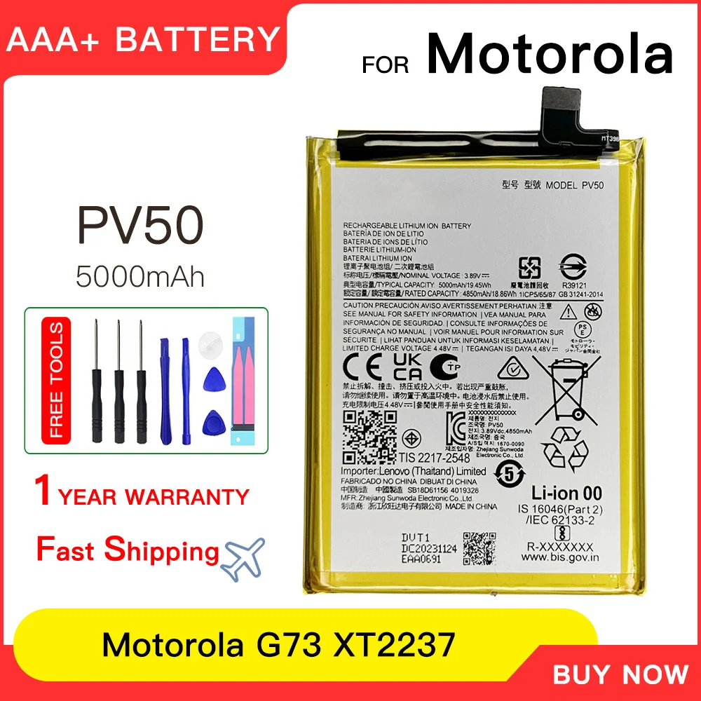 100% asli baru PV50 5000mAh baterai untuk Motorola G73 XT-2237/XT2237 baterai pengganti ponsel