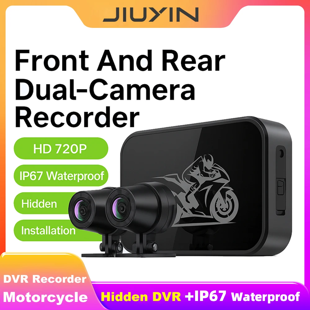 JIUYIN المخفية DVR الرؤية الأمامية والخلفية مقاوم للماء دراجة نارية مسجل قيادة صندوق أسود دراجة نارية كاميرا مزدوجة الحركة 720P