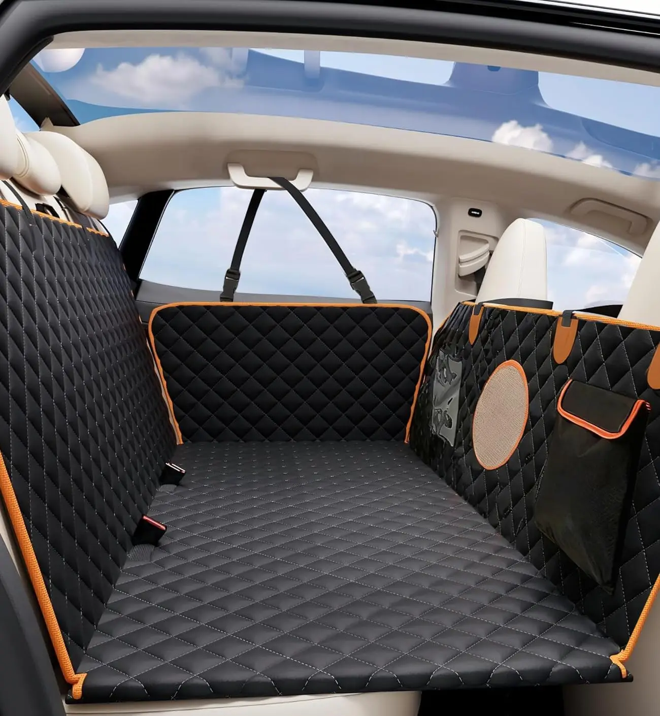 

Waterproof Dog Car Seat Cover with Hard Bottom, 420lb Capacity, Fits SUV Truck Sedan Back Seat