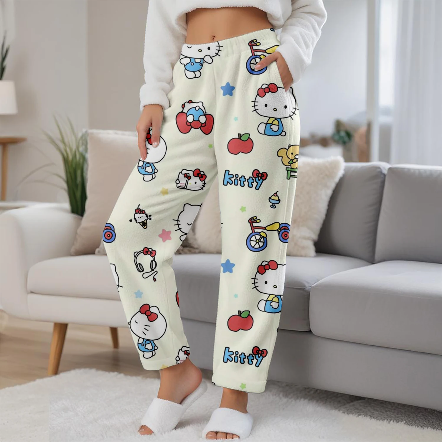 

Новинка 2023 года, пижамные штаны Sanlio, свободные штаны в стиле аниме, повседневные удобные домашние штаны для пар с героями мультфильмов, теплые штаны для родителей и детей