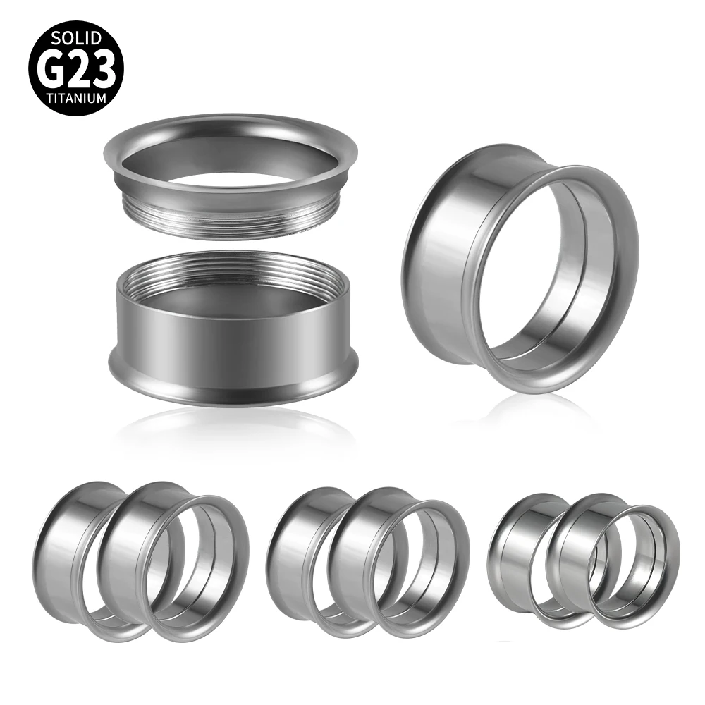1Pair G23 Titanium Internally Thread Double Flared Ear Tunnel Silver color Ear Gauge  Stretchers Plug  Piercing Jewelry 8-25mm