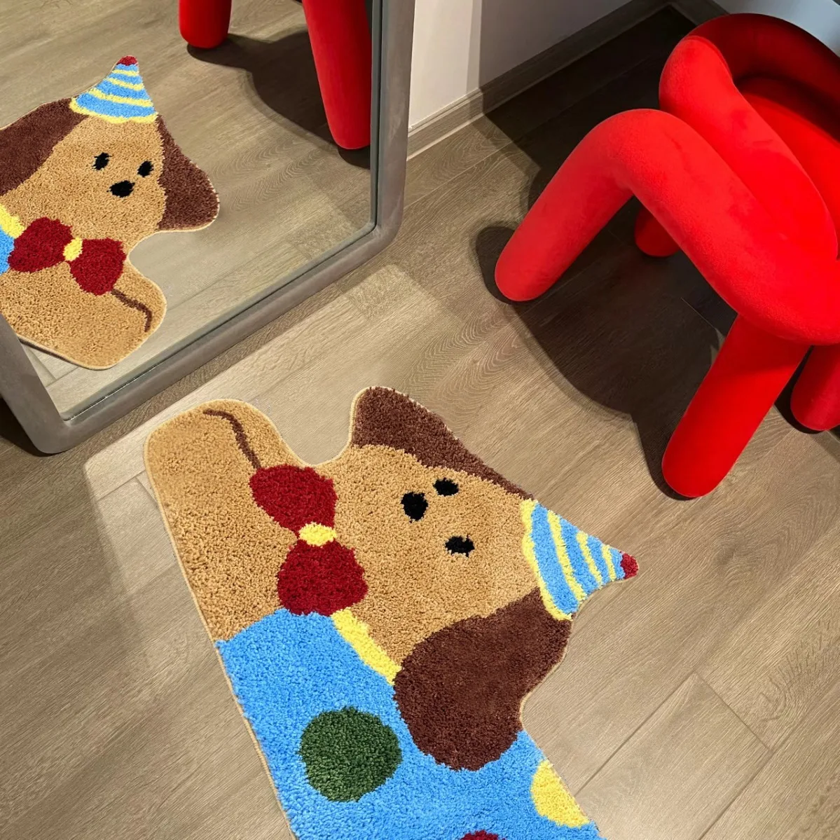 VIKAMA Cartoon Dog Rug Imitation Cashmere Strip Living Room Floor Mat Soft Non-Slip Children\'s Bedroom Bed Blanket Home Decor