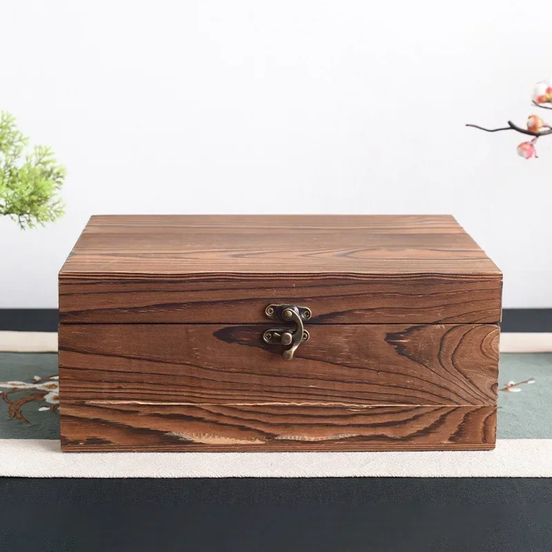 Pine Solid Wood Box, Packaging Gift Box, Flip Square Storage Case, Dried Flower Present Container