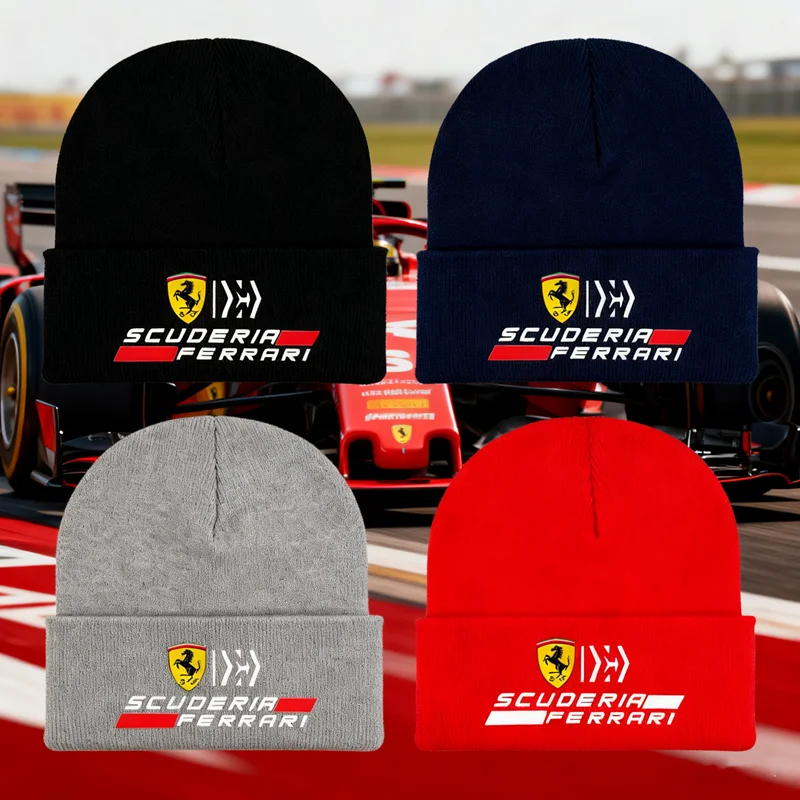 Para Ferrari 458 488 599 612 FF F12 F1 equipo de carreras entusiastas de motocicletas hombres Casual sombrero de punto Otoño Invierno gorra cálida a prueba de viento